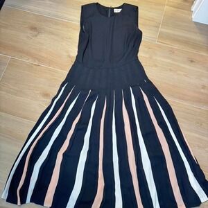 Diane Von Furstenberg midi pleated black white and tan dress